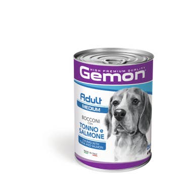 Clarins Gemon Bocconi Tonno E Salmone Cibo Umido Cani Adulti Taglia Media Barattolo 415g
