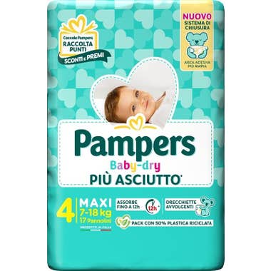 Clarins Pampers Babydry Taglia 4 Maxi (7-18 Kg) 17 Pezzi Offerte giornaliere