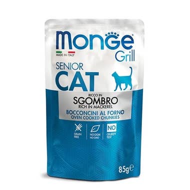 Clarins Monge Grill Senior Ricco in Sgombro Cibo Umido Per Gatti Età Avanzata 85g